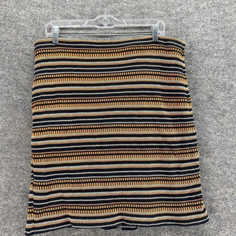 Doncaster Skirt Women 16 Plus Black Striped A-Line Midi Zipper Cotton Mid Rise - Picture 3 of 8